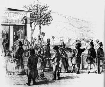 Rakparti jelenet, 1843, Johann Clarot litogrfija. Forrs: In the Land of Hagar. The Jews of Hungary: History, Society and Culture, Beth Hatefutsoth, The Nahum Goldmann Museum of the Jewish Diaspora, Tel Aviv and Ministry of Defence Publishing House, 2002